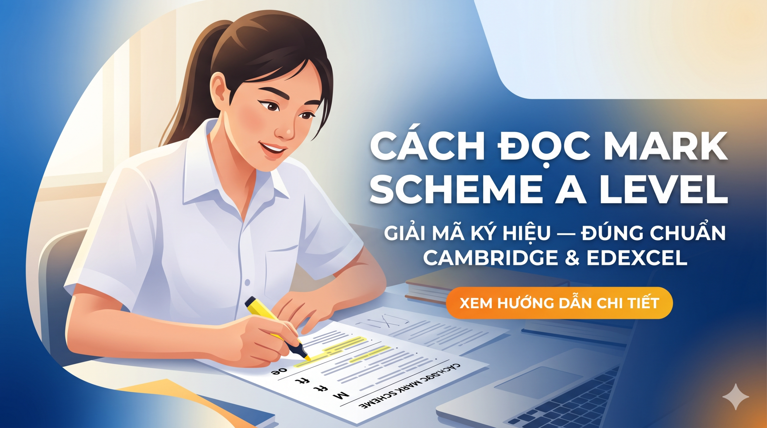 Cách đọc mark scheme A Level đúng chuẩn gồm 4 bước: nắm vững hệ thống ký hiệu chấm điểm (M, A, B mark, ft, ecf, oe…), hiểu cấu trúc biểu điểm theo từng câu hỏi, đối chiếu keyword bắt buộc trong đáp án, và phân tích Levels of Response đối với các môn viết luận. Đây là kỹ năng quyết định khoảng cách giữa điểm B và điểm A*, bởi mark scheme không chỉ là tờ đáp án mà còn là "tấm bản đồ tư duy" thể hiện chính xác giám khảo sẽ cho điểm ở đâu và từ chối cho điểm ở đâu. Trong bài viết hôm nay, đội ngũ chuyên viên tại Gia Sư A Level sẽ hướng dẫn chi tiết cách giải mã từng ký hiệu, cách áp dụng cho từng nhóm môn, và những sai lầm cần tránh – mời các bạn đọc tiếp nội dung bên dưới để nắm trọn bí quyết.
